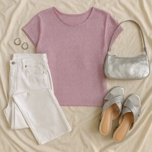 Pink metallic short sleeve blouse tanjay size large